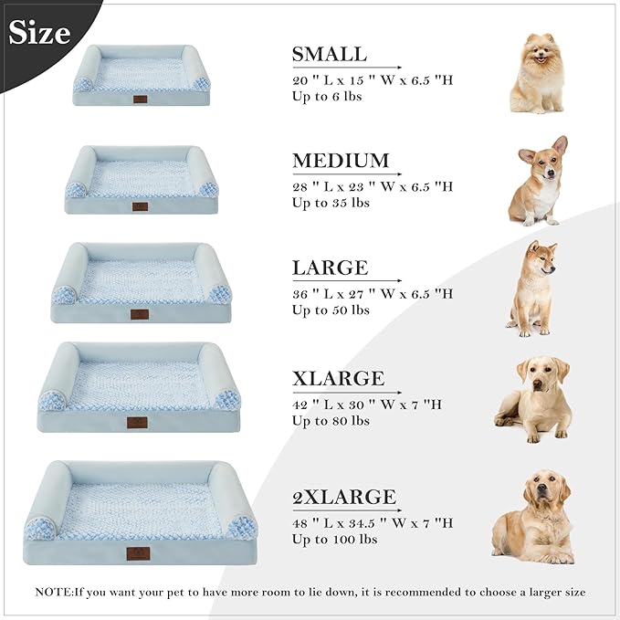 WNPETHOME Dog Beds for Large Dogs, Orthopedic Sofa Dog Bed Mat Pillow with Removable Waterproof Cover, Egg-Foam Dog Crate Bed for Medium Large Dogs