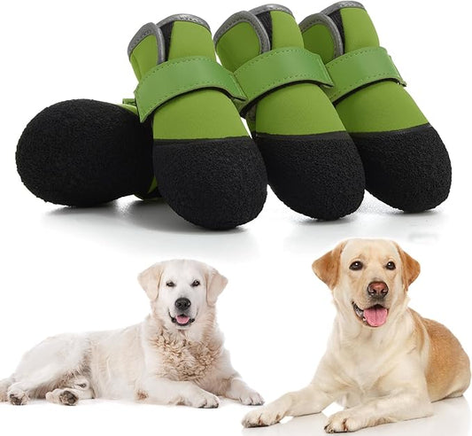 Dog Shoes, Outdoor Dog Boots Non-Slip Waterproof Dog Booties for Medium to Large Dogs 4Pcs for Winter Snowy Day, Summer Hot Pavement with Rugged Sole Green