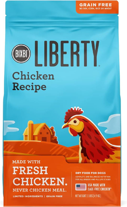 BIXBI Liberty Grain Free Dry Dog Food, Chicken Recipe, 11 lbs - Fresh Meat, No Meat Meal, No Fillers - Gently Steamed & Cooked - No Soy, Corn, Rice or Wheat for Easy Digestion - USA Made