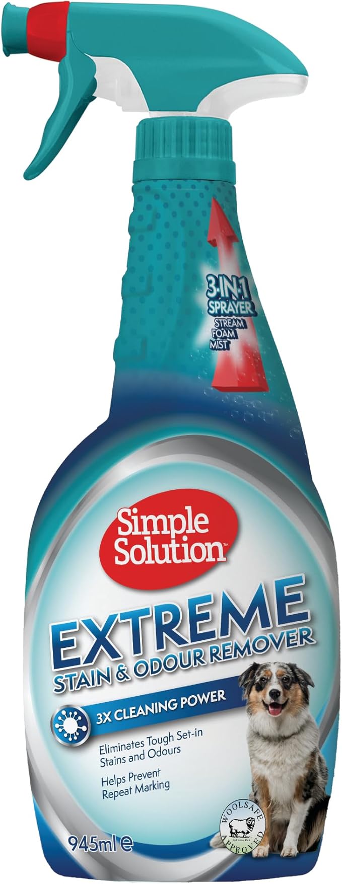 Simple Solution Extreme Pet Stain and Odor Eliminator Spray, Enzymatic Cleaner With 3X Pro-Bacteria Cleaning Power for Dogs & Cats, Strong Urine, Pee and Poop Smell Remover for Carpets & Floors, 32 oz