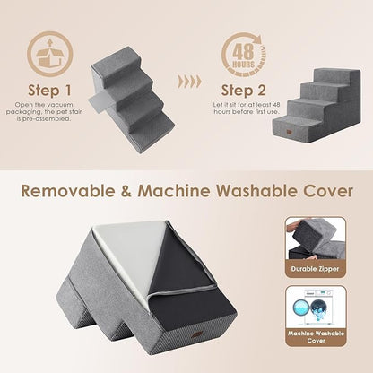 EHEYCIGA Dog Stairs for Bed 18”H 4-Step Extra