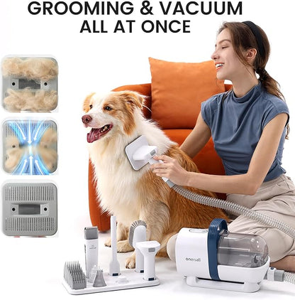 oneisall Dog Hair Vacuum & Dog Grooming Kit, Pet Grooming Vacuum with Pet Clipper Nail Grinder, 1.5L Dust Cup Dog Brush Vacuum with 7 Pet Grooming Tools for Shedding Pet Hair, Home Cleaning