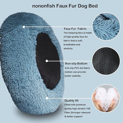 Blue Dog Bed for Small Dogs Fluffy Anti-Anxiety Dog Bed