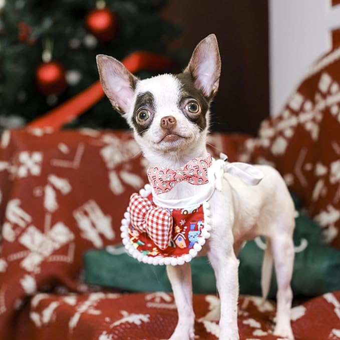 Lionheart glory Christmas Dog Collar, Pink Dog Bow Collar Adjustable Soft and Comfortable Bowtie Collars for Large Dogs Girl or Boy Pet Gift Fall Collar Dog Bow