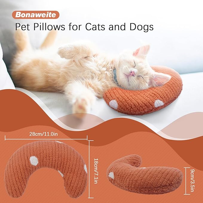 Bonaweite Cat Pillow, Soft Calming Pillow for Dogs, Pet Neck Pillows for Cervical Protection and Sleeping Support, Cat Calming Toy for Anxiety Relief, U-Shaped Soothing Cuddler