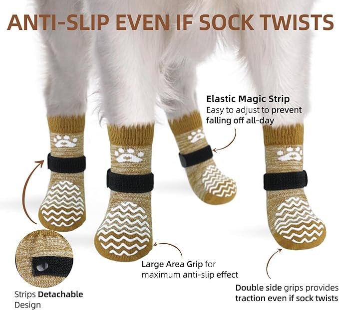 PUPTECK Anti Slip Dog Socks 2 Pairs with Double Grippers for Hardwood Floors