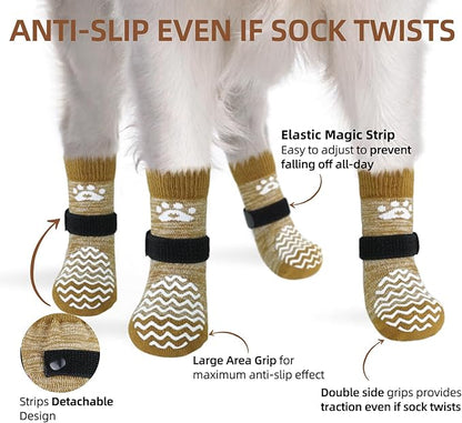 PUPTECK Anti Slip Dog Socks 2 Pairs with Double Grippers for Hardwood Floors