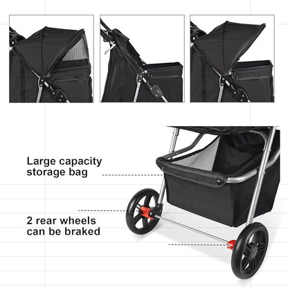 Petmolico Folding Dog Stroller Pet Stroller Waterproof Cats Travel Carrier Puppy Stroller with Cup Holder & Removable Liner