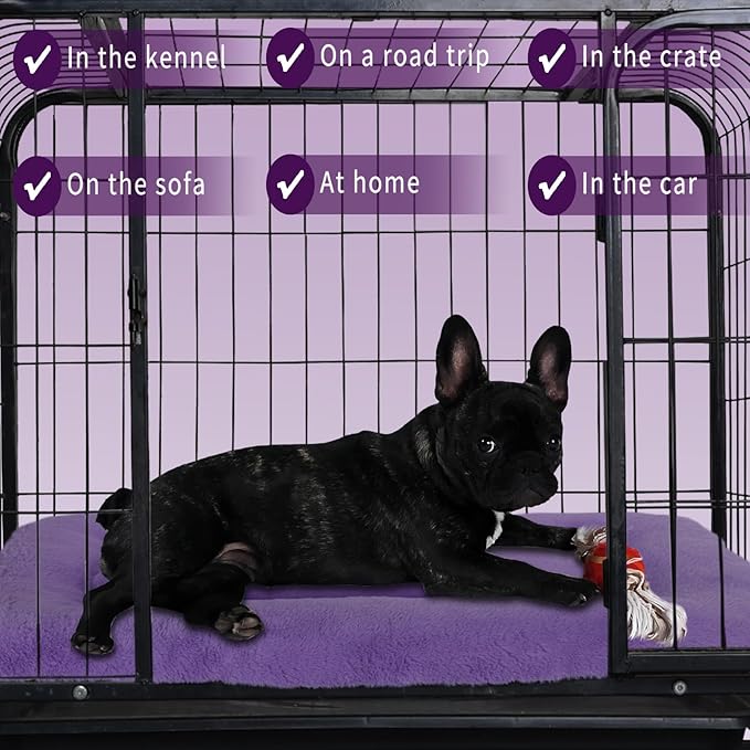 18x24 Dog Crate Bed Washable,Dog Crate Bed 24x18 Purple Fluffy Plush Calming Anti Anxiety Pet Bed for 25lb Dog,Small Dog Bed for Crate 24 Inch Luxury Faux Fur Soft Cozy Sleep with Anti-Slip Bottom