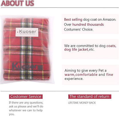 Kuoser Reversible British Style Plaid Dog Winter Coat