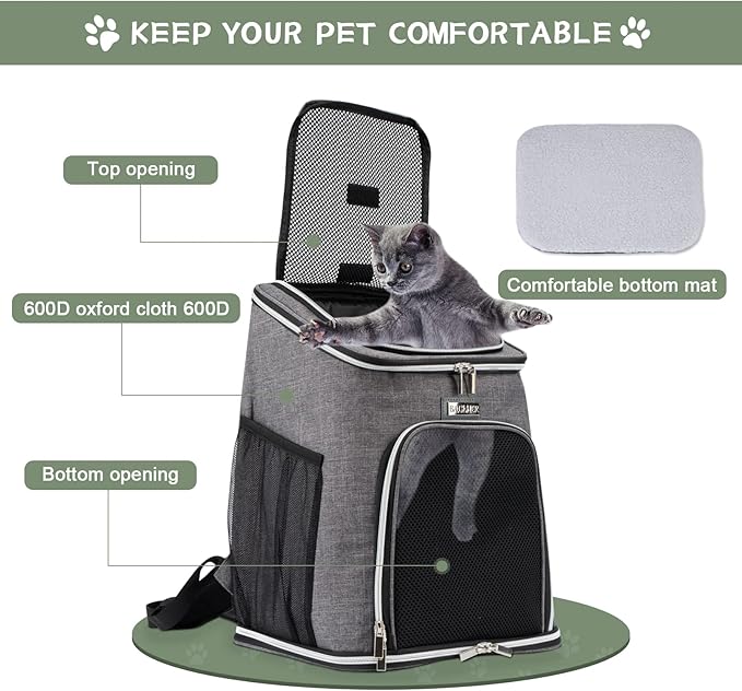 BAGLHER Cat Backpack Carrier, Mesh Pet Cat Carrier for Medium Small Dog Cat Puppy Kitten Bunny up to 18lbs, Dog Travel Backpack for Picnic Hiking Walking Cycling,Grey