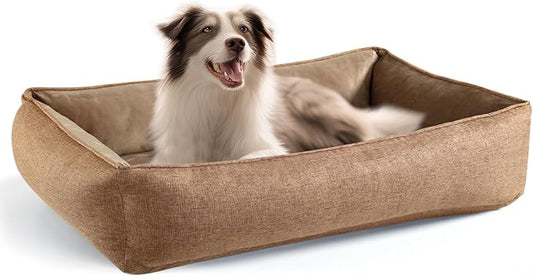 46"x38"x12" Cooling Gel Dog Bed with Soft Bolster and Removable Cover for Extra Large Dogs, Beautyrest Dog Bed Chew Resistant for Pain Relef(Brown,Large)