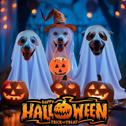 Dog Halloween Costumes - Dog Ghost Costume with Felt Pumpkin Trick or Treat Bucket, Medium Large Dog Halloween Costumes (55Pounds), Funny and Cute Dog Costumes Clothes for Halloween Cosplay Party