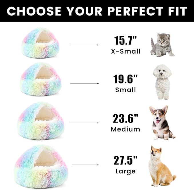 NOYAL Dog Bed Round Hooded Plush Cat Cave