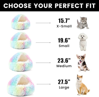 NOYAL Dog Bed Round Hooded Plush Cat Cave