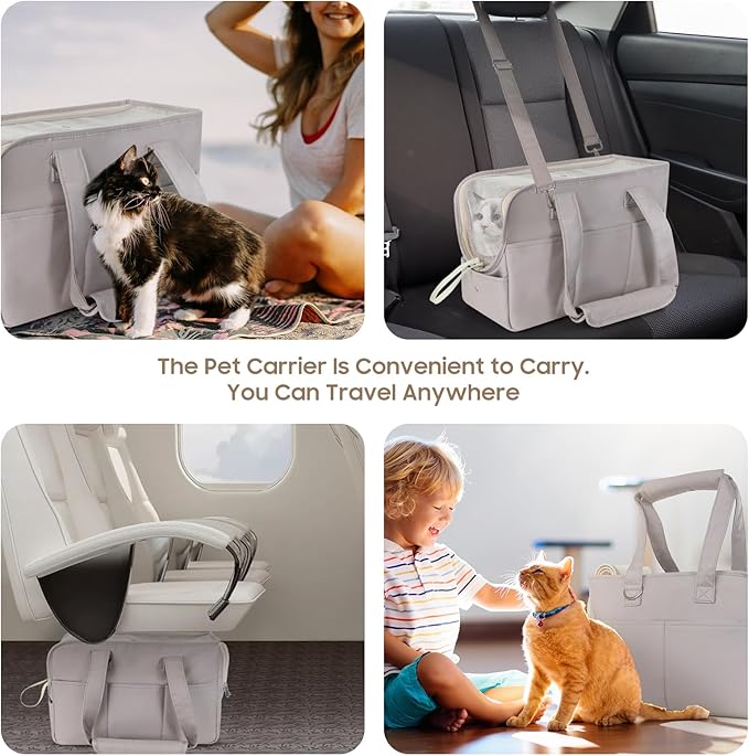 Dog Carrier Airline Approved for Pet, Soft Sided Folding Pet Carrier for Small Medium Cats Puppies up to 15 Lbs, Washable Breathable Puppy Carrie Carrier for Outdoor Travel(Small Grey)