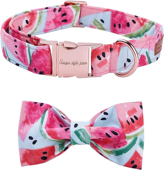 Unique style paws Bowtie Dog Collar Cotton Watermelon Collar Adjustable Summer Collar for Small Medium Large Dogs