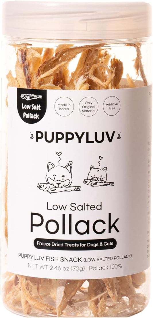 Puppyluv Low Salted Pollack Fish Snacks | Natural Air Dried Dog Treats & Cat Treats | Training Treats for Dogs | Rich with Fish Oil for Dogs | All Breeds & Sizes