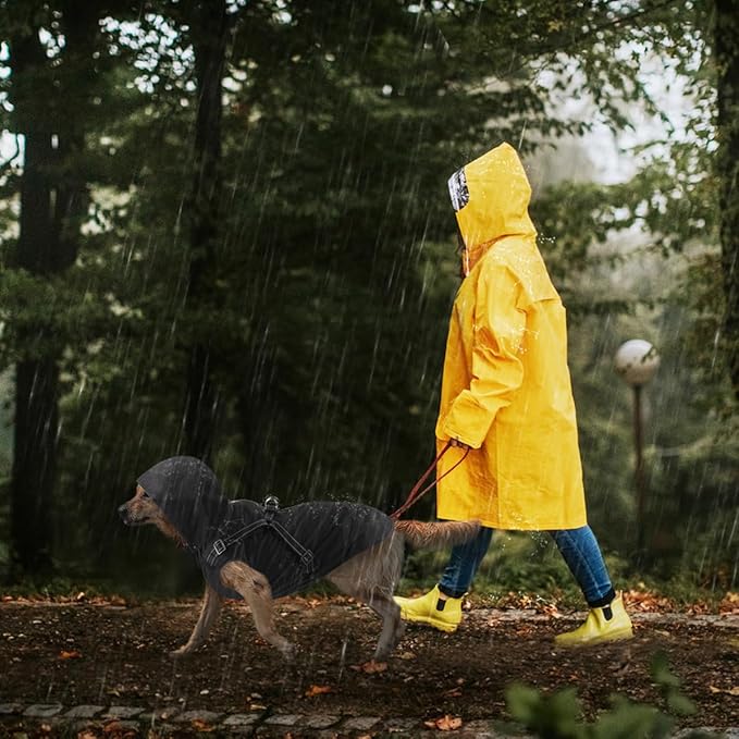 Mosucoirl Dog Raincoat Waterproof Dog Hoodie Reflective Dog Raincoat Hooded Adjustable Rain Jacket for Small Medium Large Dogs Puppies (Black, L)