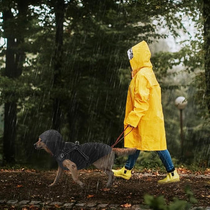 Mosucoirl Dog Raincoat Waterproof Dog Hoodie Reflective Dog Raincoat Hooded Adjustable Rain Jacket for Small Medium Large Dogs Puppies (Black, L)