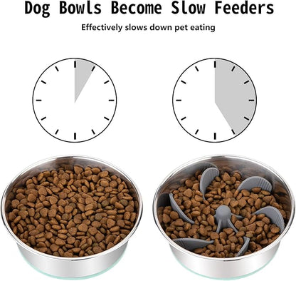 Slow Feeder Dog Bowls Insert [36 Octopus Suction Cups] Super Firm Slow Eating Bowl [Cuttable] for Small Breed and Medium Size Dog Compatible with Regular and Elevated (Spiral)