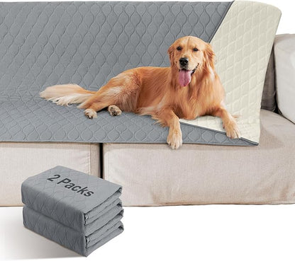 2 Pack Waterproof Dog Bed Cover Blanket Non Slip Couch Cover for Pets Medium Dog Cat Kids Children Sofa Furniture Protector(54"×82", Light Grey)