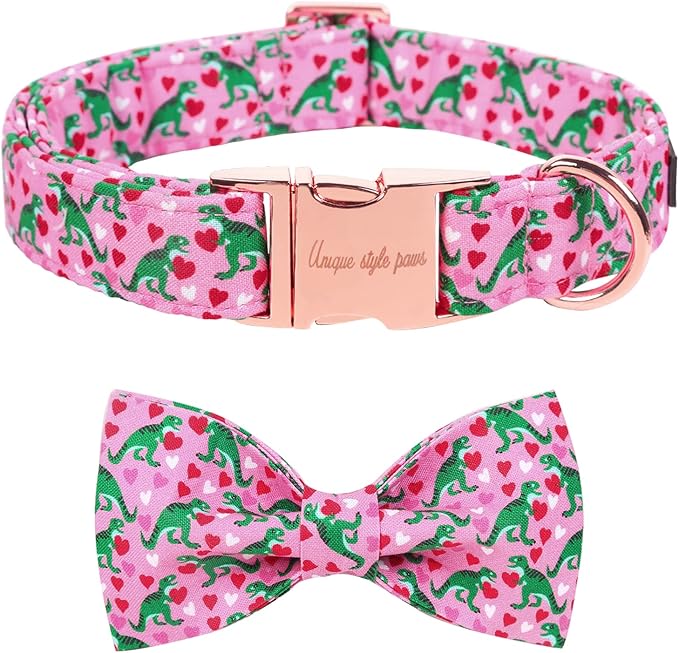 Unique style paws Dog Collar with Bowtie Pink