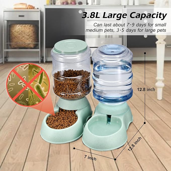 2 Pack Automatic Cat Feeder and Water Dispenser in Set Gravity Food Feeder and Waterer Pet Food Bowl for Small Medium Dog Pets Puppy Kitten Big Capacity 1 Gallon x 2