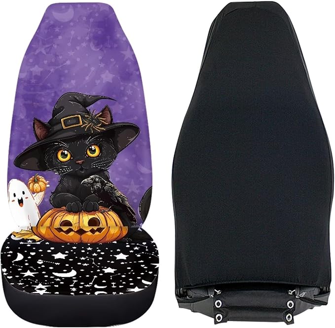 UNICEU Car Seat Covers Halloween Cute Cat Set 2Pcs Universal