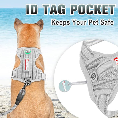 BARKBAY No Pull Dog Harness Large Step in Reflective Dog Harness with Front Clip and Easy Control Handle for Walking Training Running with ID tag Pocket(Grey