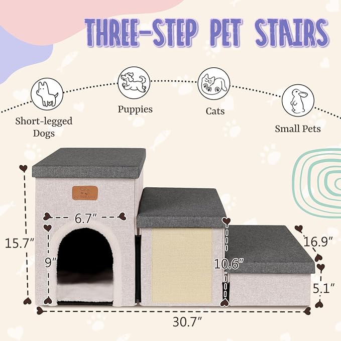 downluxe Dog Stairs for Small Dogs (3-Step Pet