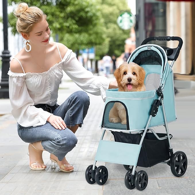 Pet Stroller for Medium Small Dogs and Cats 4 Wheels,