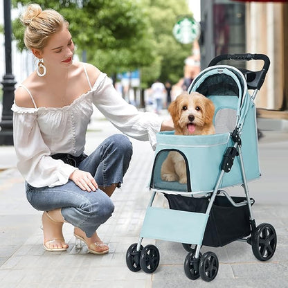 Pet Stroller for Medium Small Dogs and Cats 4 Wheels,