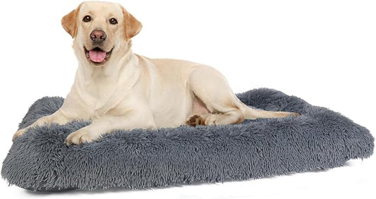 XL Dog Crate Pad 42x28 Washable,XL Dog Mat for Crates Orthopedic,Calming Dog Bed Fluffy Plush Dog Mat for Furniture - 42" x 28" Dark Grey