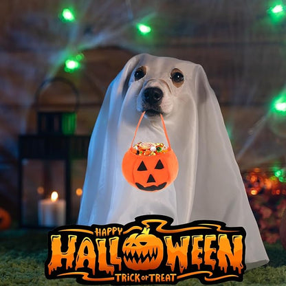 Mity rain Dog Halloween Costumes - Dog Ghost Costume with Felt Pumpkin Trick or Treat Bucket, Small Dog Halloween Costumes (28Pounds), Funny and Cute Dog Costumes Clothes for Halloween Cosplay Party