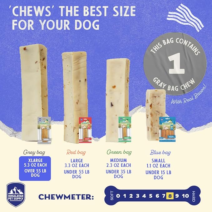 Himalayan Dog Chew Original Yak Cheese Dog Chew, Bacon, 1 X-Large Stick, 5.3 oz, Gluten Free, Healthy Dog Treats, Grain & Lactose Free 100% Natural, Long Lasting Dog Chews for Dogs Over 55 lbs