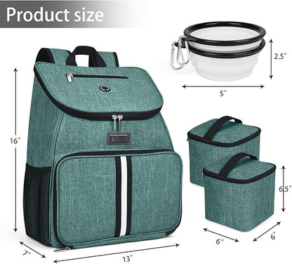 BAGLHER丨Dog Travel Bag, Airline Approved Pet Supplies Backpack, Dog Travel Backpack Accessories Set with 2 Silicone Collapsible Bowls and 2 Food Baskets. Green