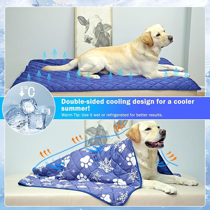 SCENEREAL Dog Cooling Mat for Large Dogs, Washable Dog Cooling Blanket for Summer Hot Day,Pet Throw Blanket Soft Durable to Keep Cool, Sofa Couch Car Seat Cover for S,M,L,XL Breeds, Blue 40"x28"