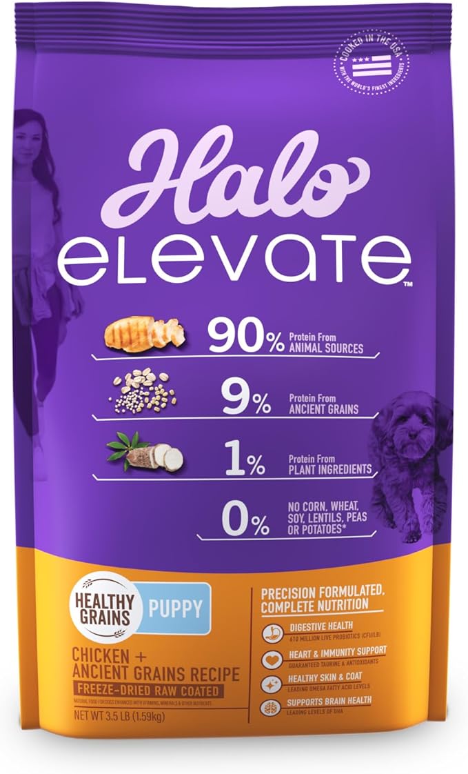 HALO Elevate Dry Dog Food, Healthy Grains Chicken Recipe, Puppy Formula, 3.5lb