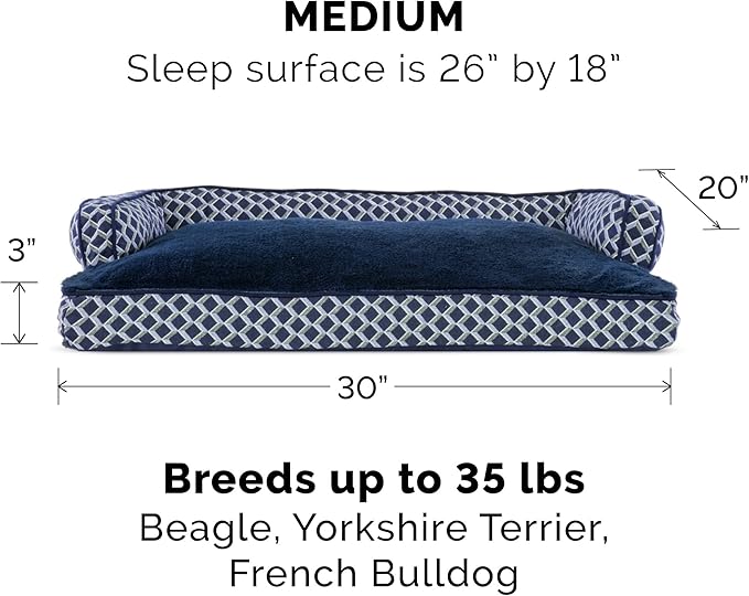 Furhaven Pillow Dog Bed for Medium/Small Dogs w/ Removable Bolsters & Washable Cover