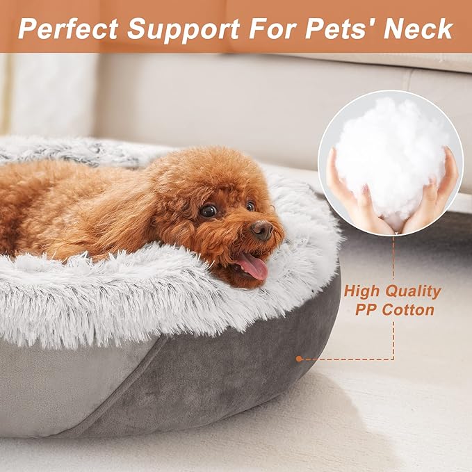 JOEJOY Calming Dog Bed for Small Medium Dogs (30", Grey)