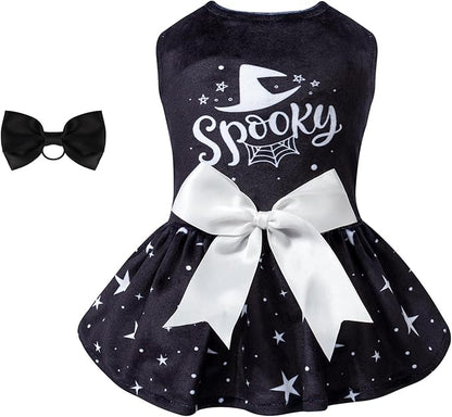 CuteBone Dog Dresses Velvet Holiday Small Dogs Clothes Onesie Pet Apparel Girl Puppy Skirt with Bow Hair Rope CVA23XS-D