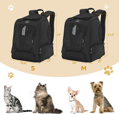 A4Pet Cat Carrier Backpack, Large Pet Backpack Carrier with Two-Sided Window & Bottom Support for Cats, Small Dogs Up to 18 Lbs for Travel, Hiking & Outdoor Use