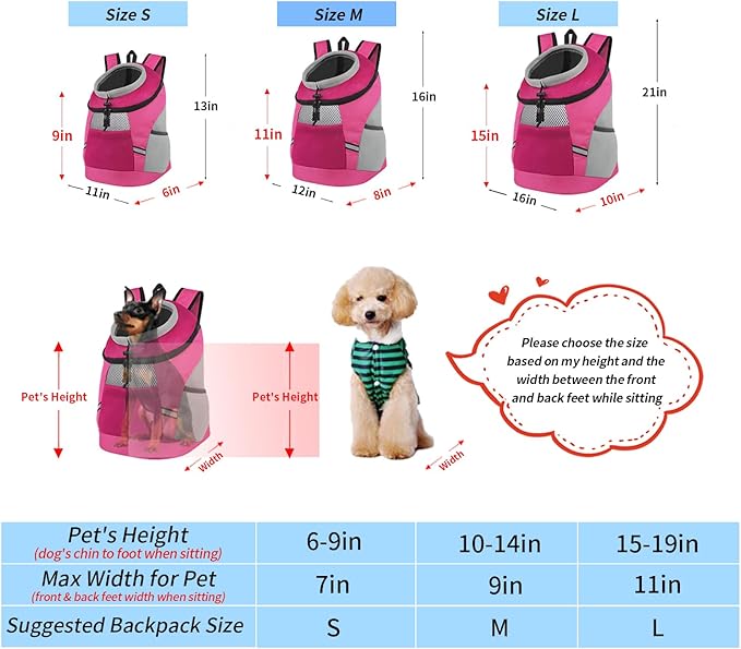 Dog Backpack Carrier, Front Chest Carrier for Cat Small Dogs, Pet Carrying Bag for Travel Hiking Cycling Outdoor Rose S