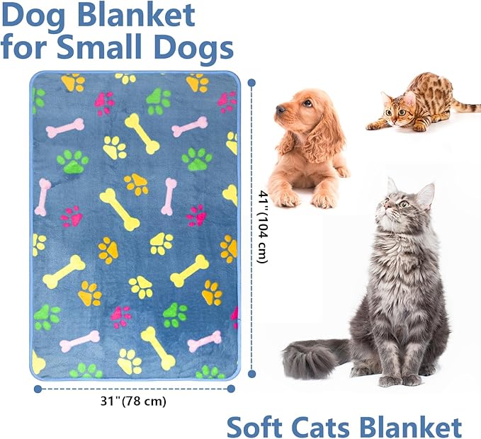 LeapSheep Pet Blankets for Dogs Cats - 3Pack Heart Pattern Super Soft Fluffy Dog Blankets for Small Medium Large Doggy Kitten (Colorful Bones, Large)