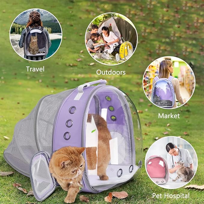 TOYSINTHEBOX Cat Backpack Carrier, Expandable Pet Bubble Backpack for Cat Small Dog Pet Travel Carrier Breathable Carrying Bag for Hiking, Travelling, Walking, Camping & Outdoor Up to 13 Lbs Purple