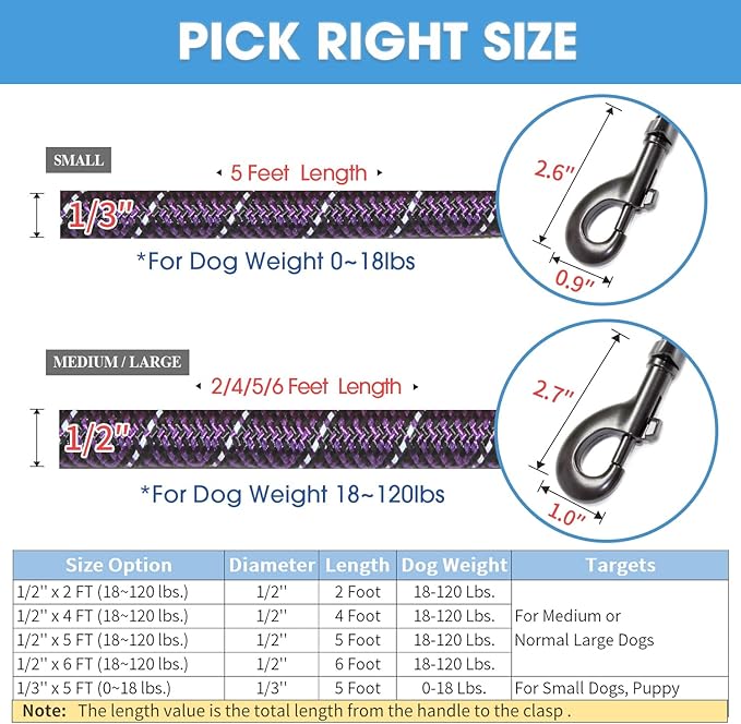 BAAPET 2/4/5/6 FT Dog Leash with Comfortable Padded Handle and Highly Reflective Threads for Small Medium and Large Dogs (5FT-1/2''