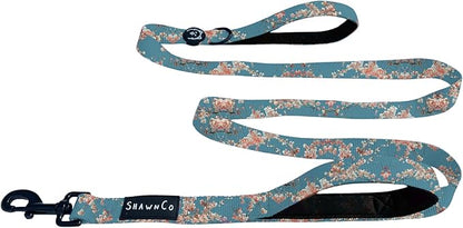 ShawnCo Dream Walk Dog Leash- Premium, Nylon Pet Leash with Soft Neoprene Handle for Small, Medium and Large Dogs (Freckle's Garden, M/L 6FT w/ 2 Handles)