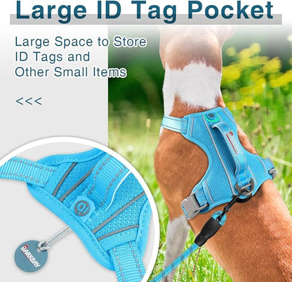 BARKBAY Dog Harness No Pull with ID Tag Pocket - Heavy Duty, Reflective, Easy Control for Large Dogs (Blue,M)