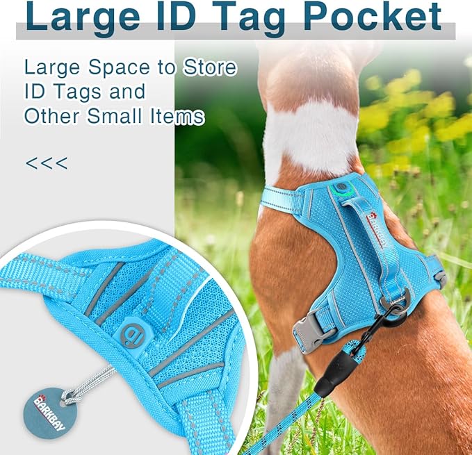 BARKBAY Dog Harness No Pull with ID Tag Pocket - Heavy Duty, Reflective, Easy Control for Large Dogs (Blue,S)